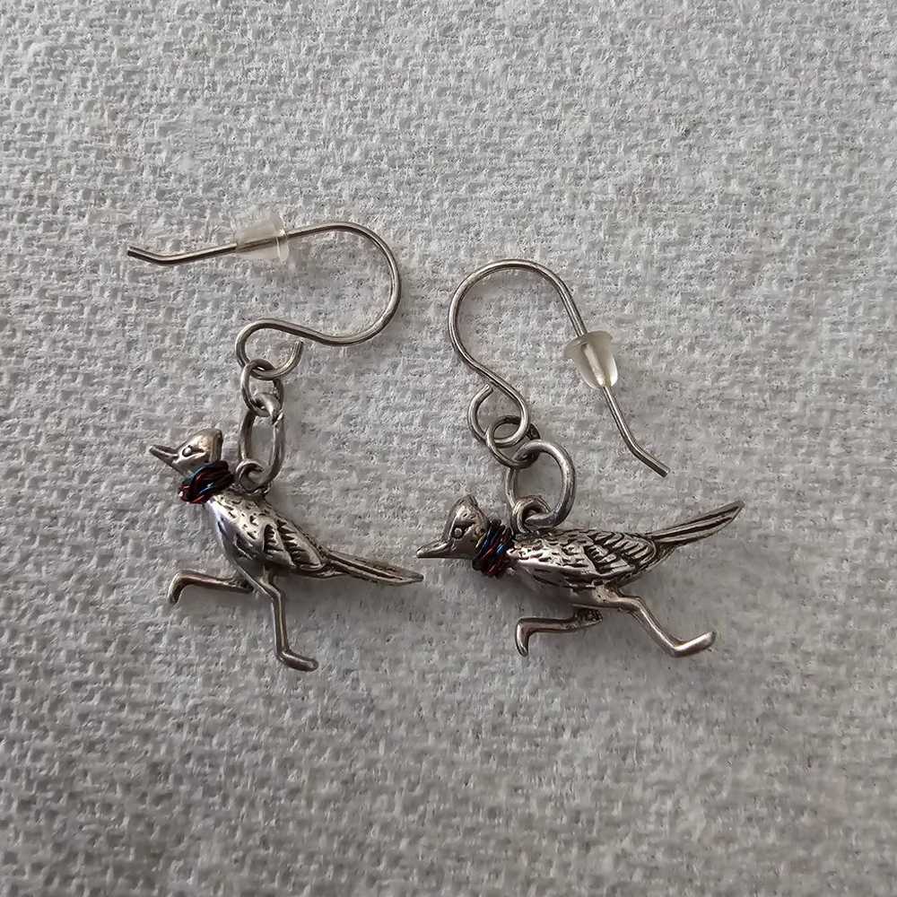 Sterling silver roadrunner birds earrings 1" - image 4