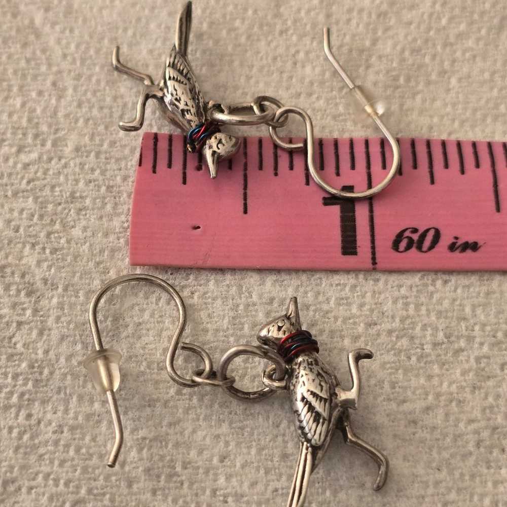 Sterling silver roadrunner birds earrings 1" - image 5