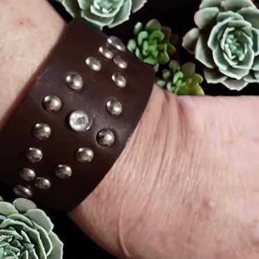 Vintage wide banded studded leather bracelet - image 1