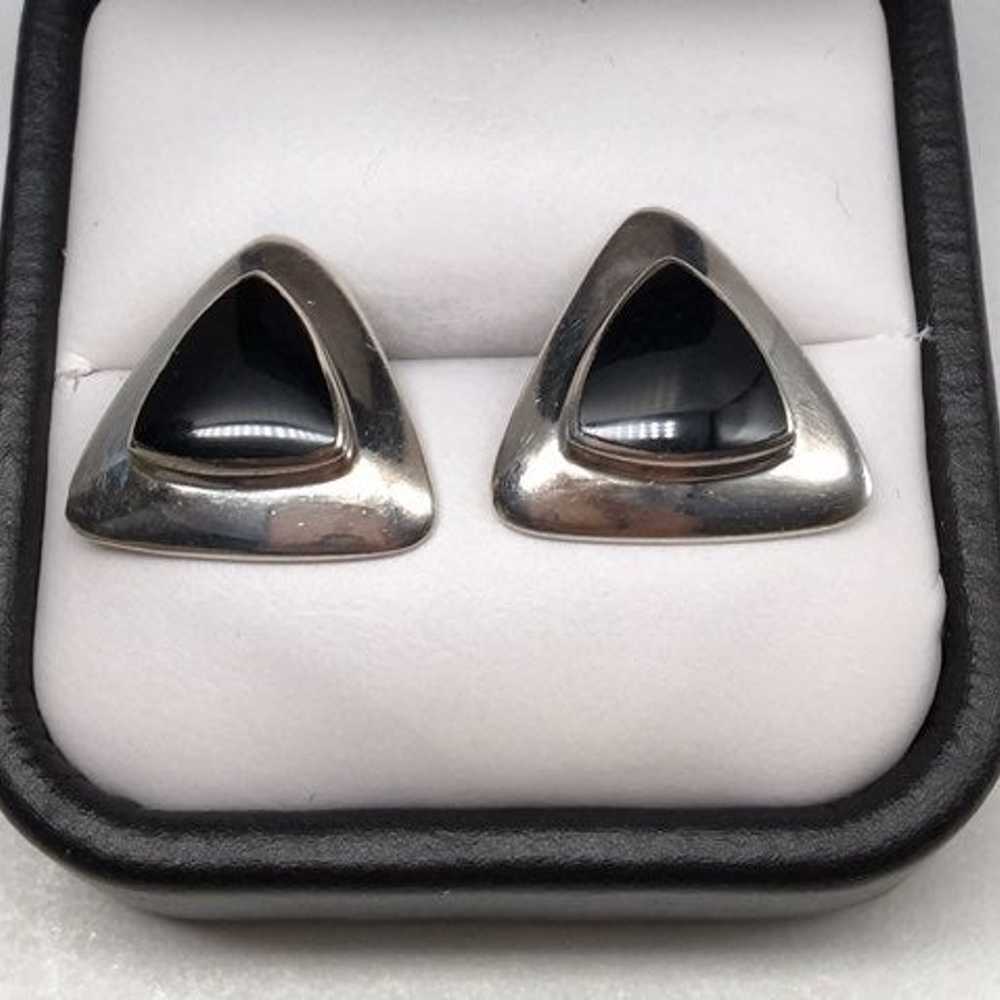 Vintage Sterling Triangle Onyx Earrings - image 1