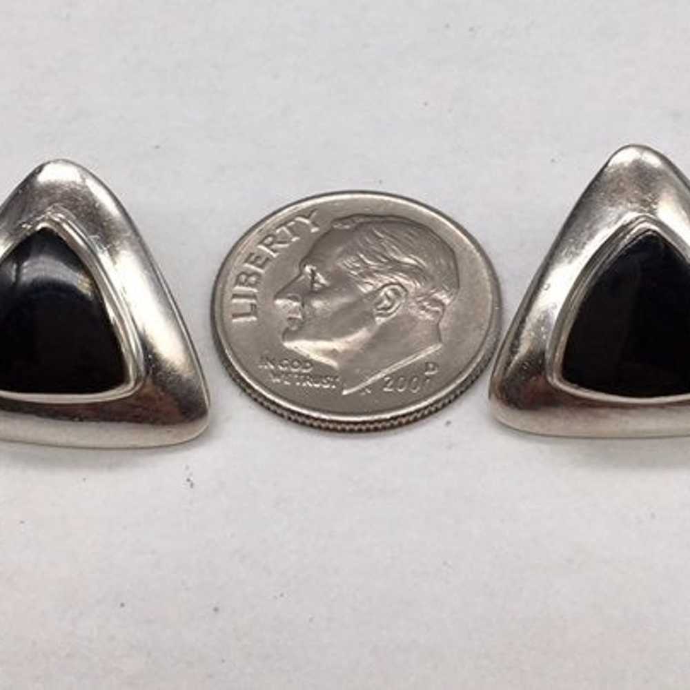 Vintage Sterling Triangle Onyx Earrings - image 2