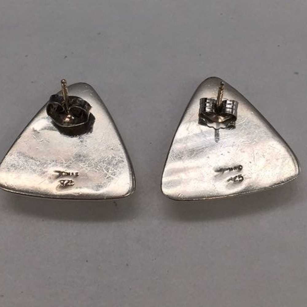 Vintage Sterling Triangle Onyx Earrings - image 3