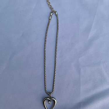 Vintage Silver Heart Necklace Rhinestone Anson St… - image 1