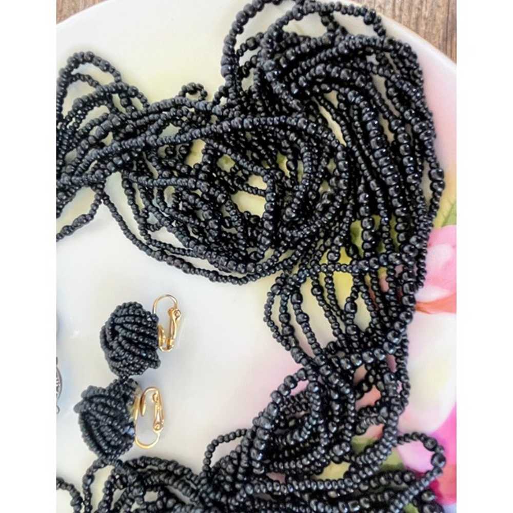 Vintage 1960s Black glass Seed Bead 12 Strand Nec… - image 10