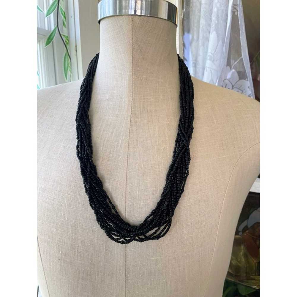 Vintage 1960s Black glass Seed Bead 12 Strand Nec… - image 3