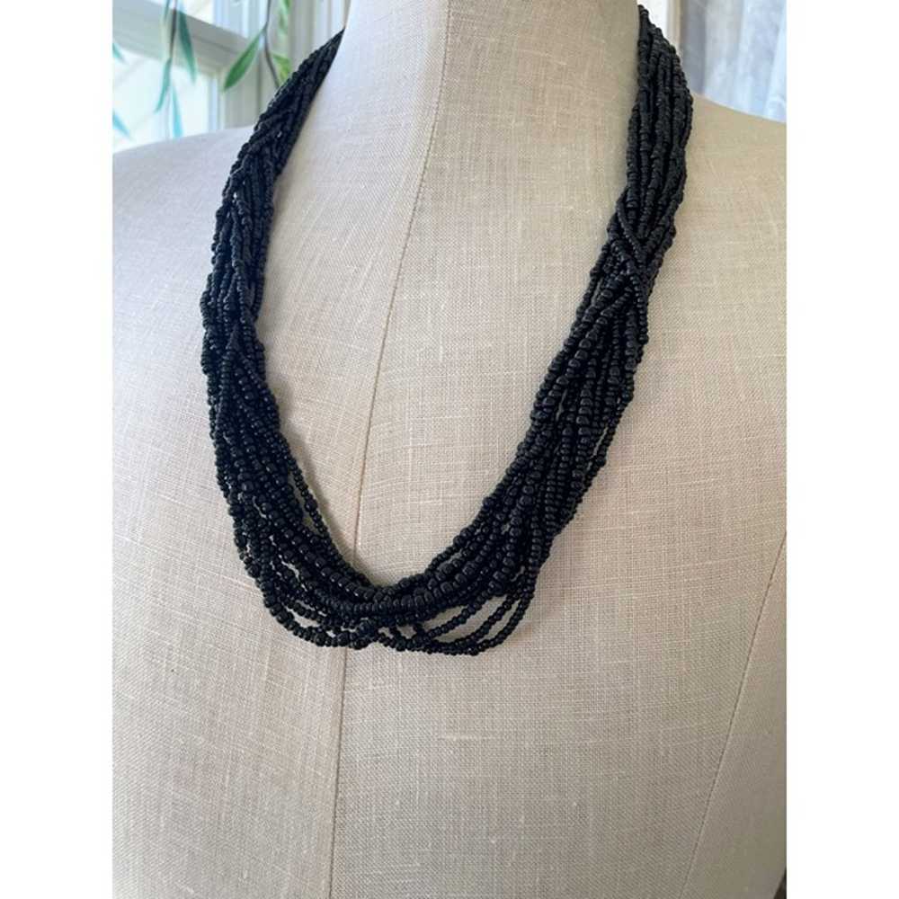 Vintage 1960s Black glass Seed Bead 12 Strand Nec… - image 4