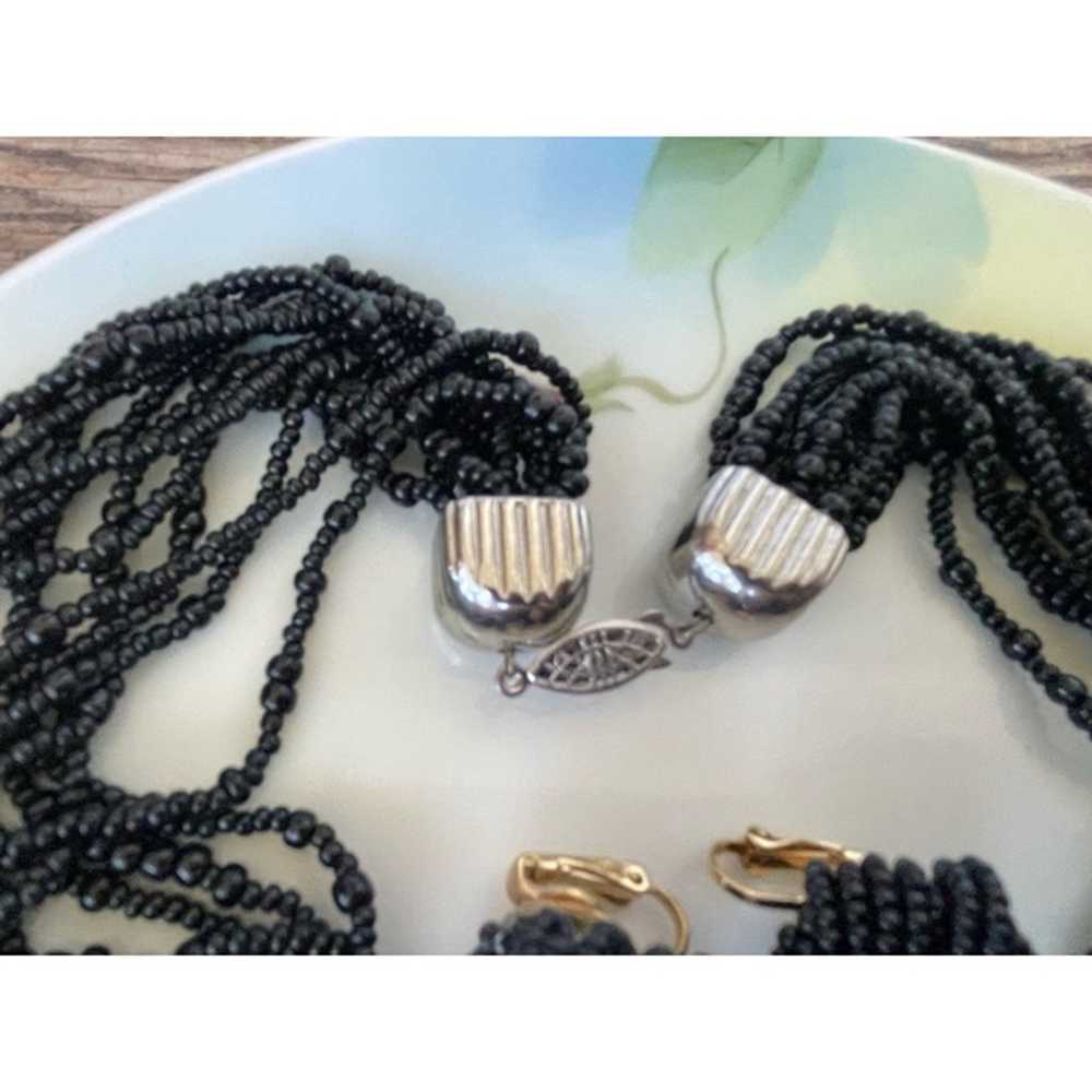 Vintage 1960s Black glass Seed Bead 12 Strand Nec… - image 5