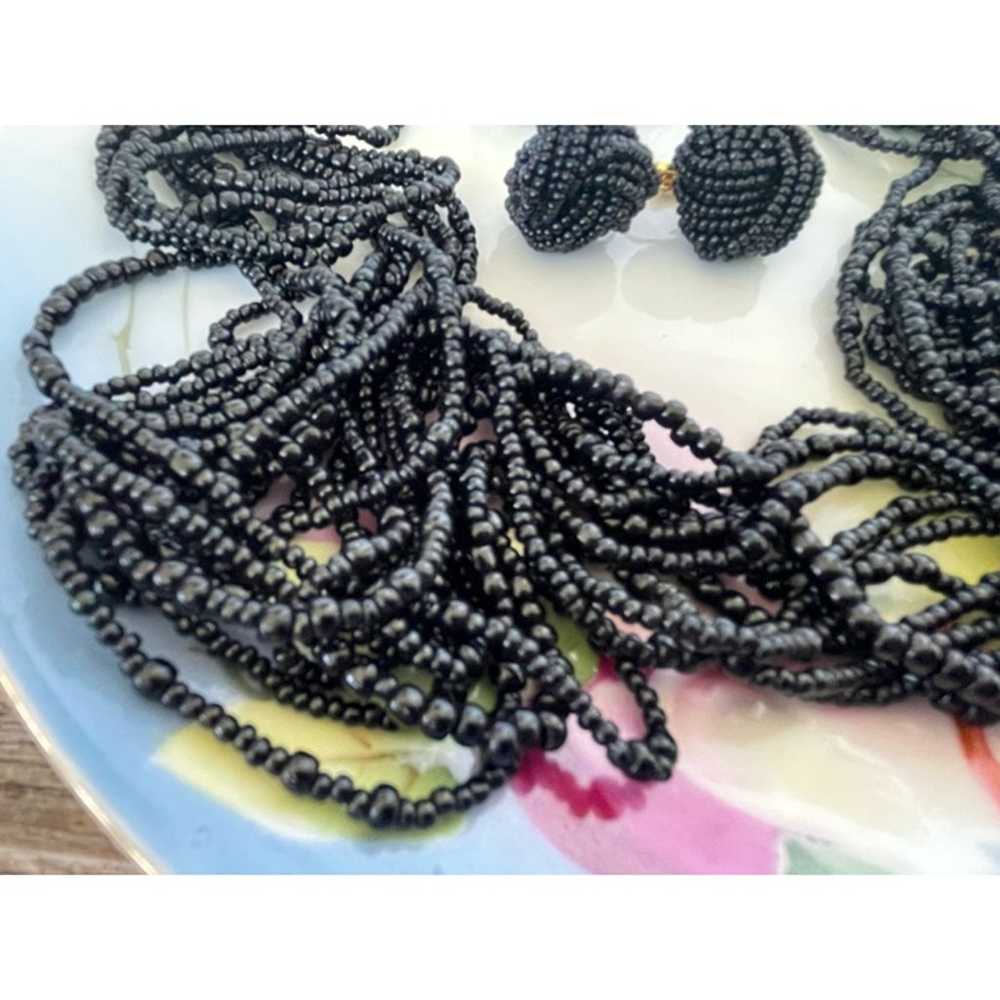 Vintage 1960s Black glass Seed Bead 12 Strand Nec… - image 6