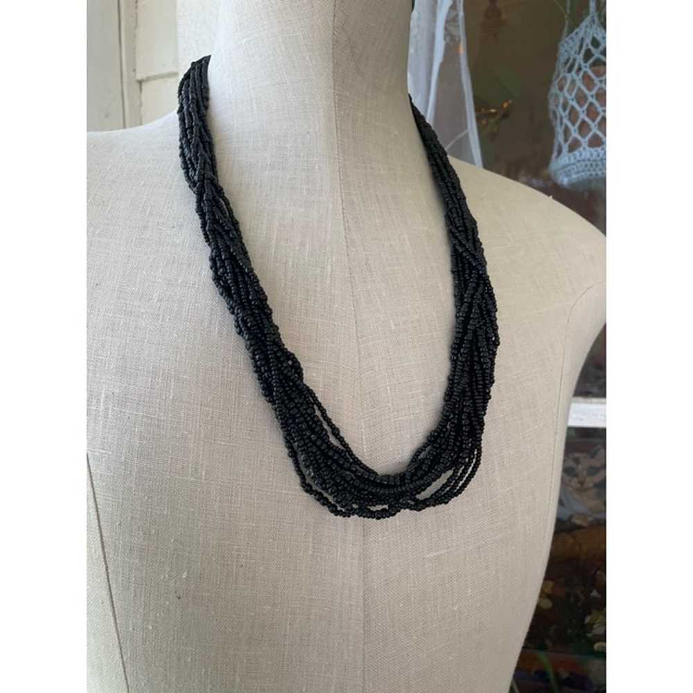 Vintage 1960s Black glass Seed Bead 12 Strand Nec… - image 7