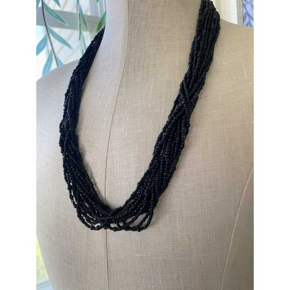 Vintage 1960s Black glass Seed Bead 12 Strand Nec… - image 8