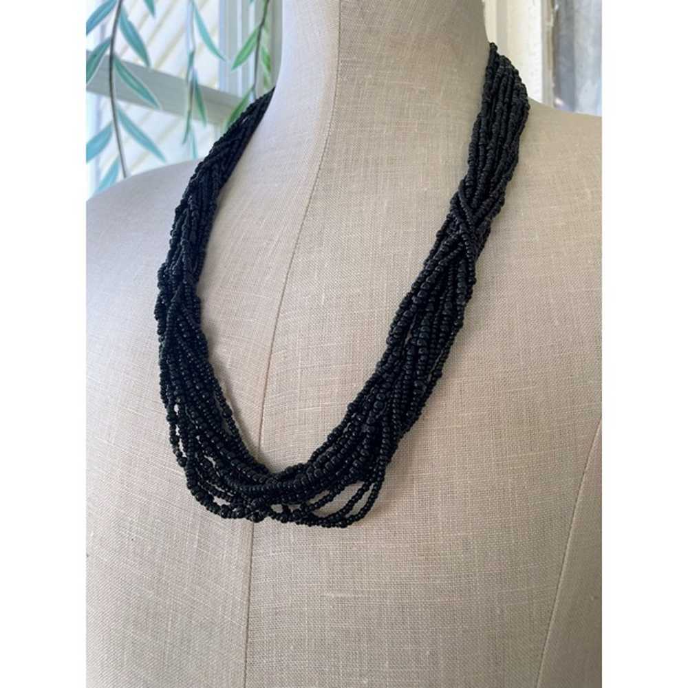 Vintage 1960s Black glass Seed Bead 12 Strand Nec… - image 9