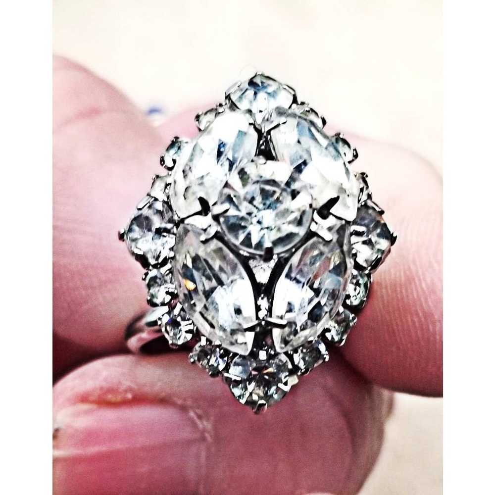 Vintage Silver Tone Rhinestone Ring - image 5