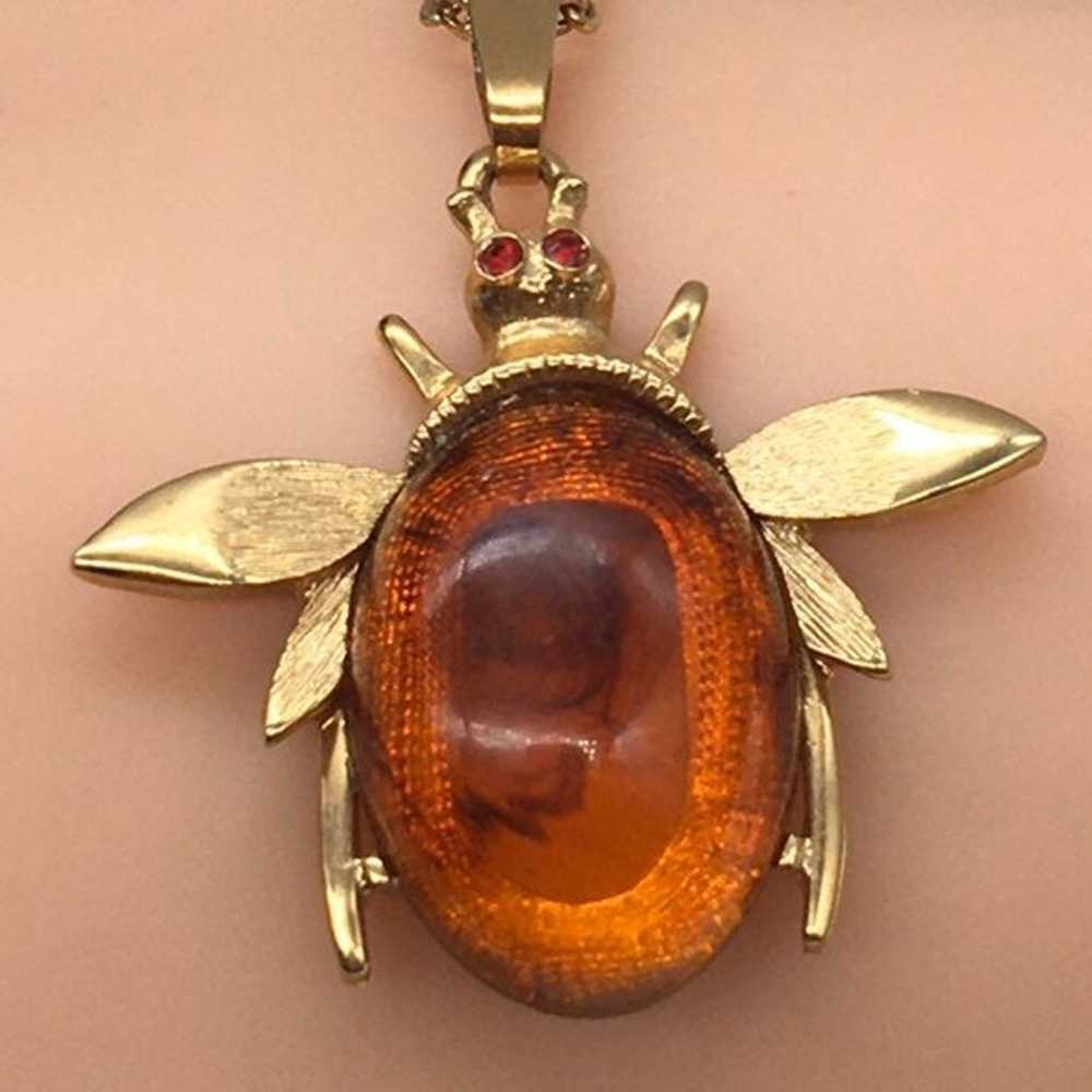 Gold plated amber bug necklace - image 2