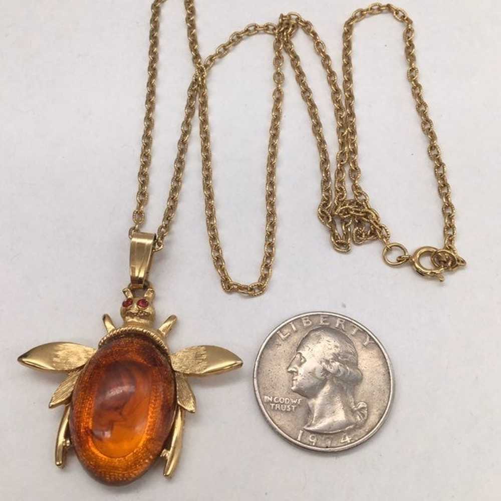 Gold plated amber bug necklace - image 5