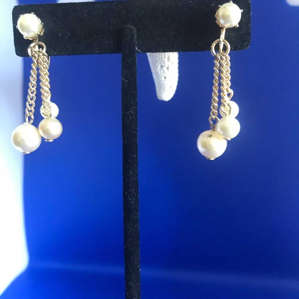 Vintage Designer Faux Pearls Ball Drop Screw Back… - image 1