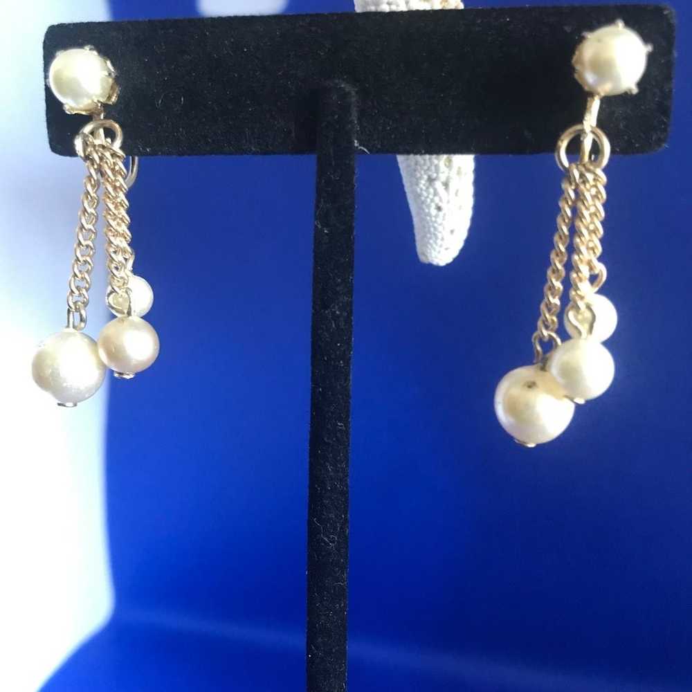 Vintage Designer Faux Pearls Ball Drop Screw Back… - image 2