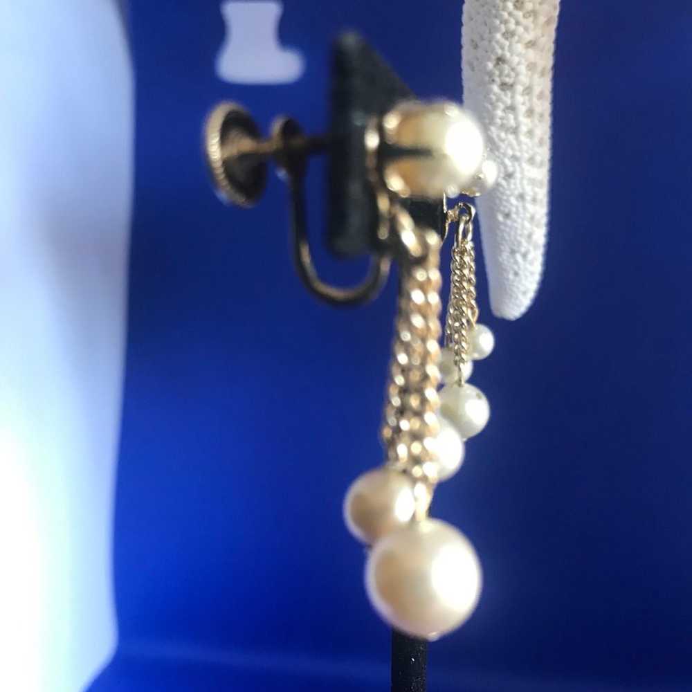 Vintage Designer Faux Pearls Ball Drop Screw Back… - image 5