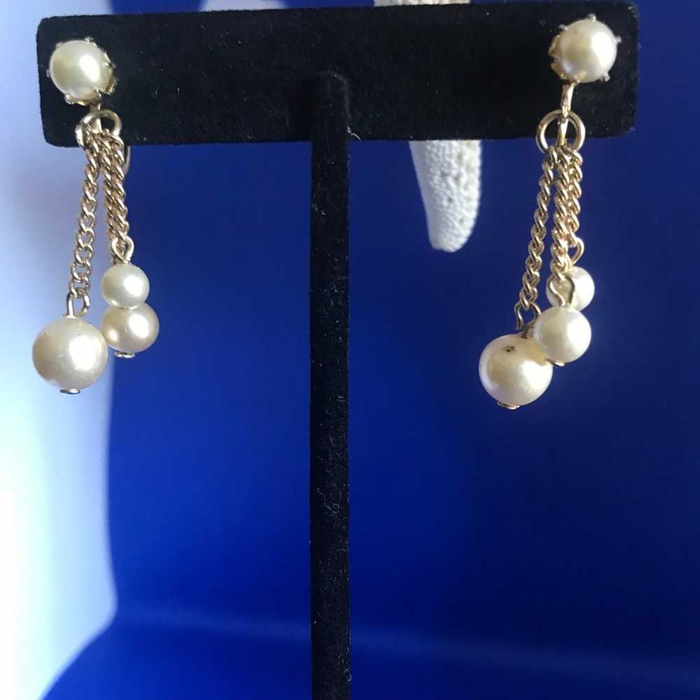 Vintage Designer Faux Pearls Ball Drop Screw Back… - image 6