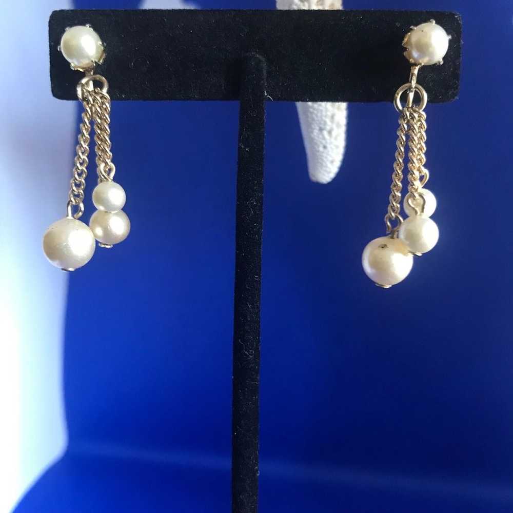 Vintage Designer Faux Pearls Ball Drop Screw Back… - image 7