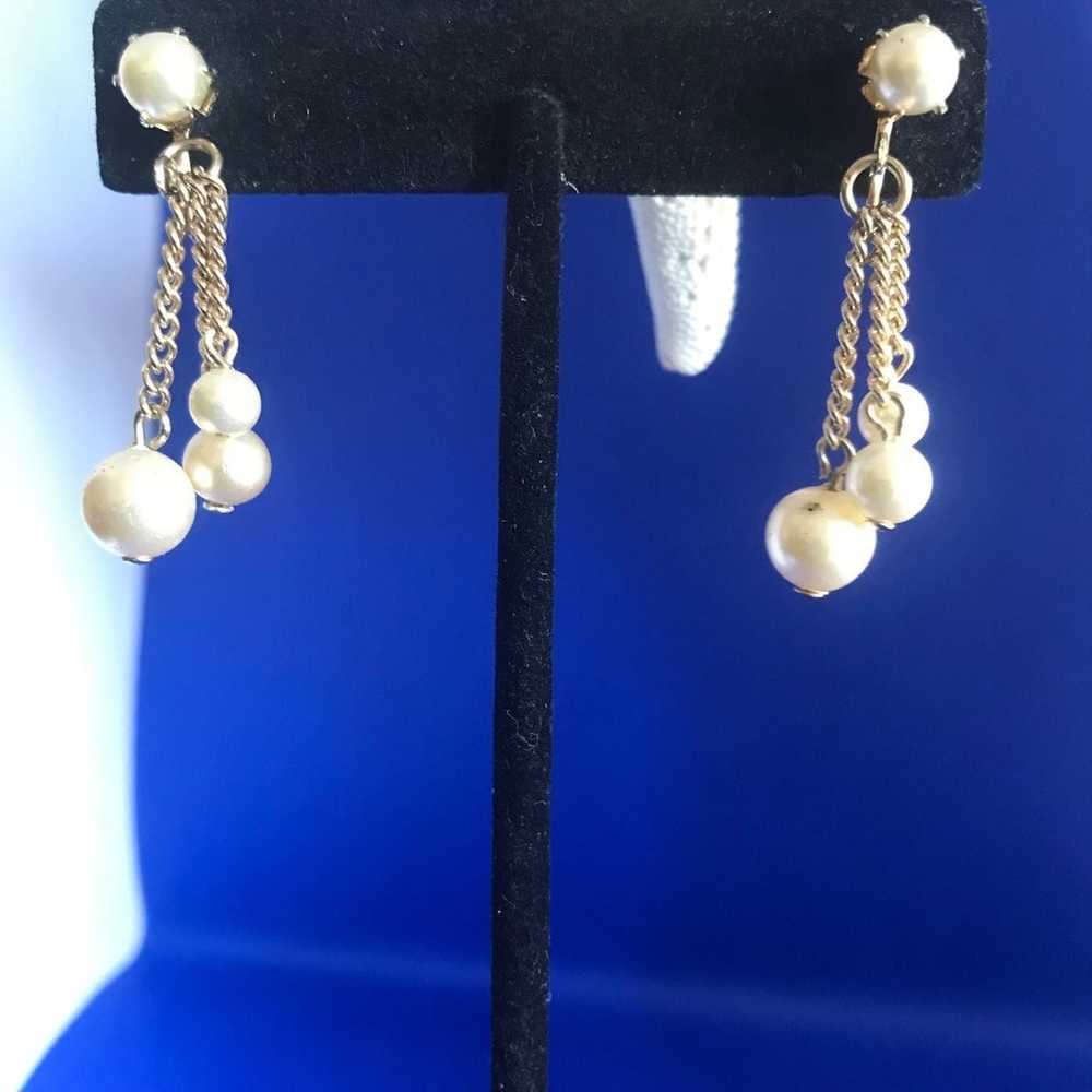 Vintage Designer Faux Pearls Ball Drop Screw Back… - image 8