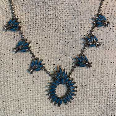 Vintage faux turquoise squash blossom Necklace - image 1