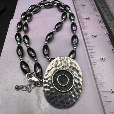 Vintage Sterling Hematite bead Evil eye hammered … - image 1