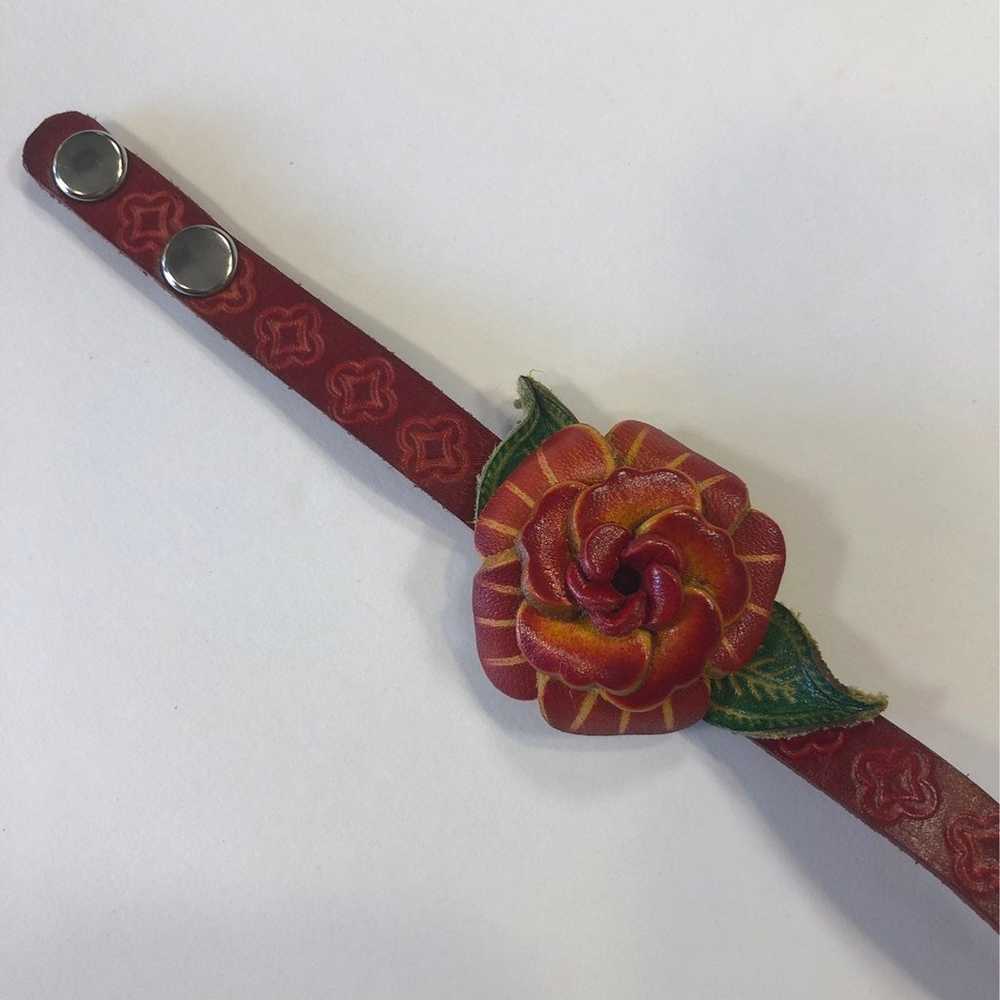 VINTAGE 90S Y2K RED ROSE LEATHER BRACELET JEWELRY… - image 3