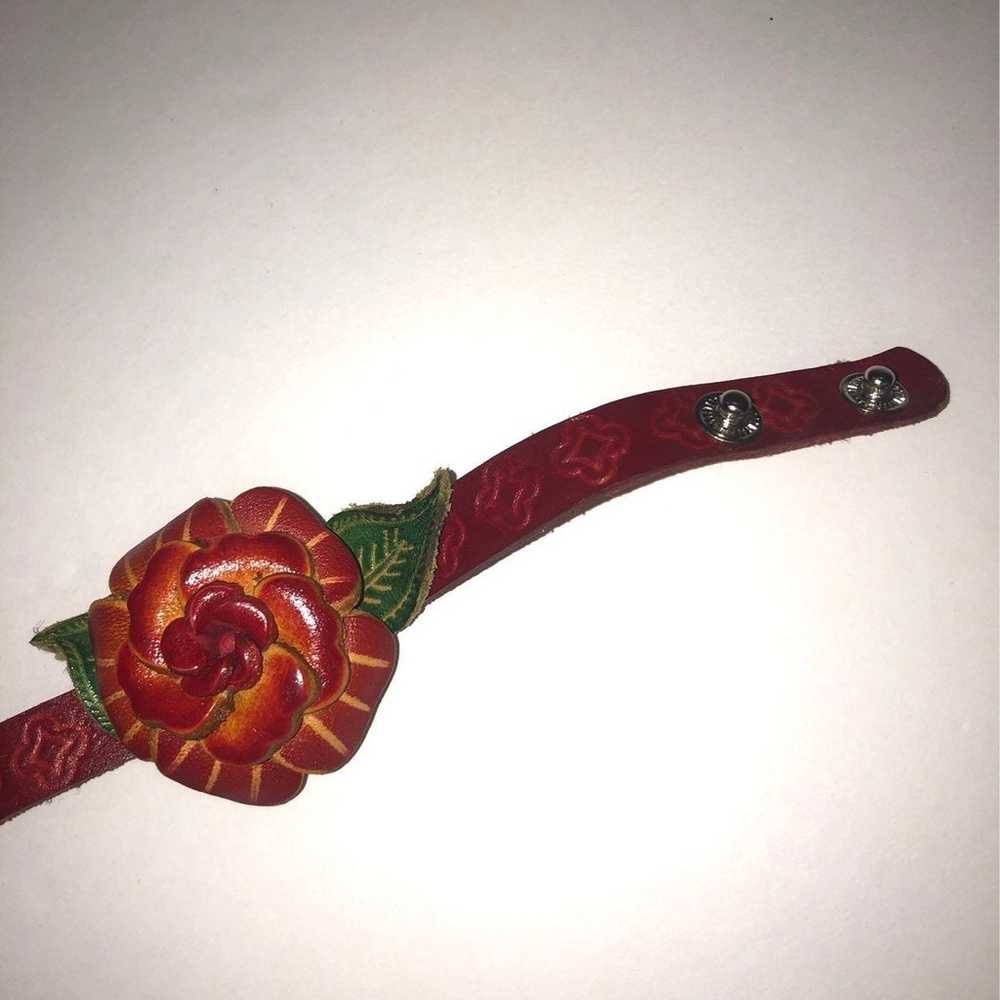 VINTAGE 90S Y2K RED ROSE LEATHER BRACELET JEWELRY… - image 5