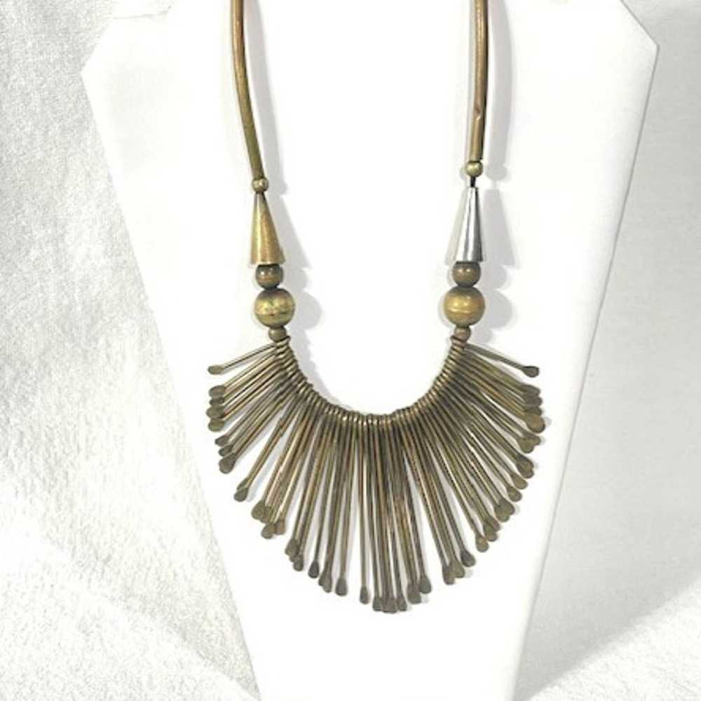 Vintage 1970's brass paddle fringe necklace. - image 1