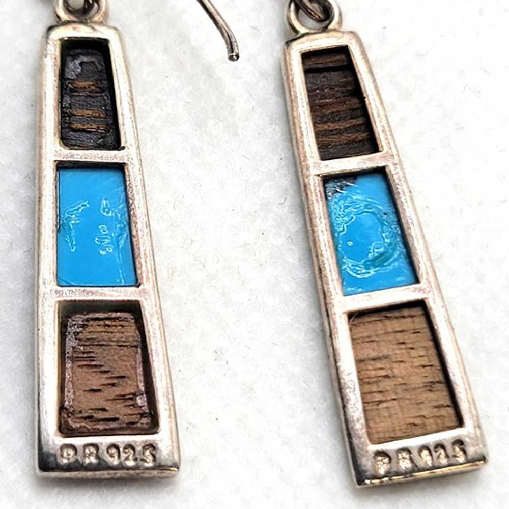 Vintage Blue Turquoise Wood Cork Dangle Earrings … - image 4