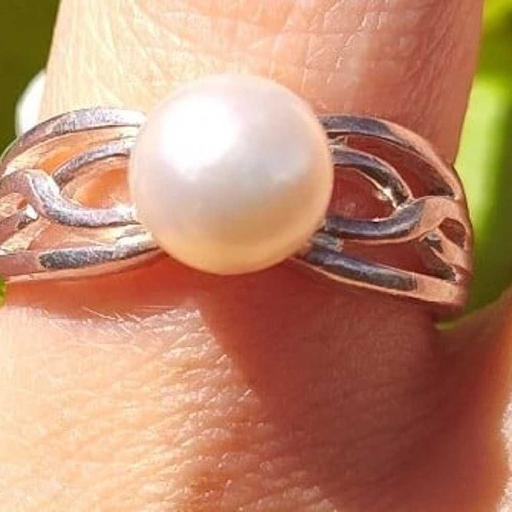 Vintage Sterling Silver Culture Pearl Ring - image 2