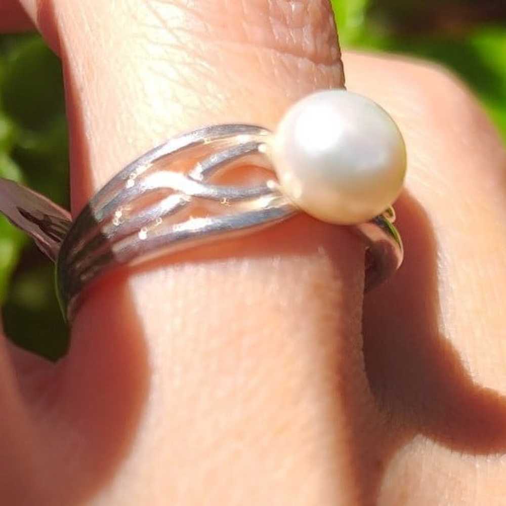 Vintage Sterling Silver Culture Pearl Ring - image 3