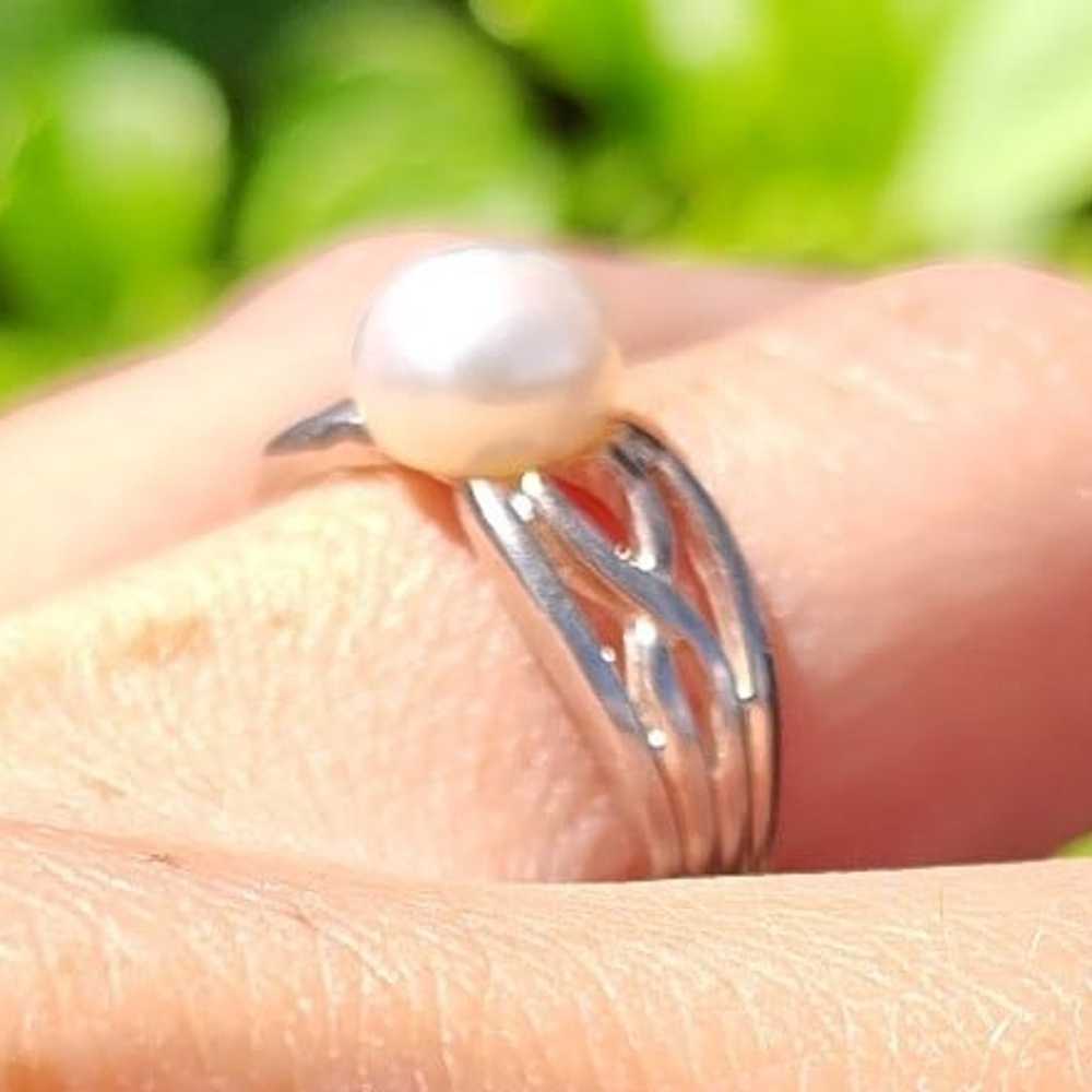 Vintage Sterling Silver Culture Pearl Ring - image 4