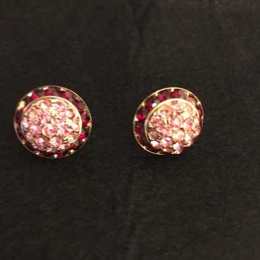 Vintage Coro earrings red and pink cryst - image 1