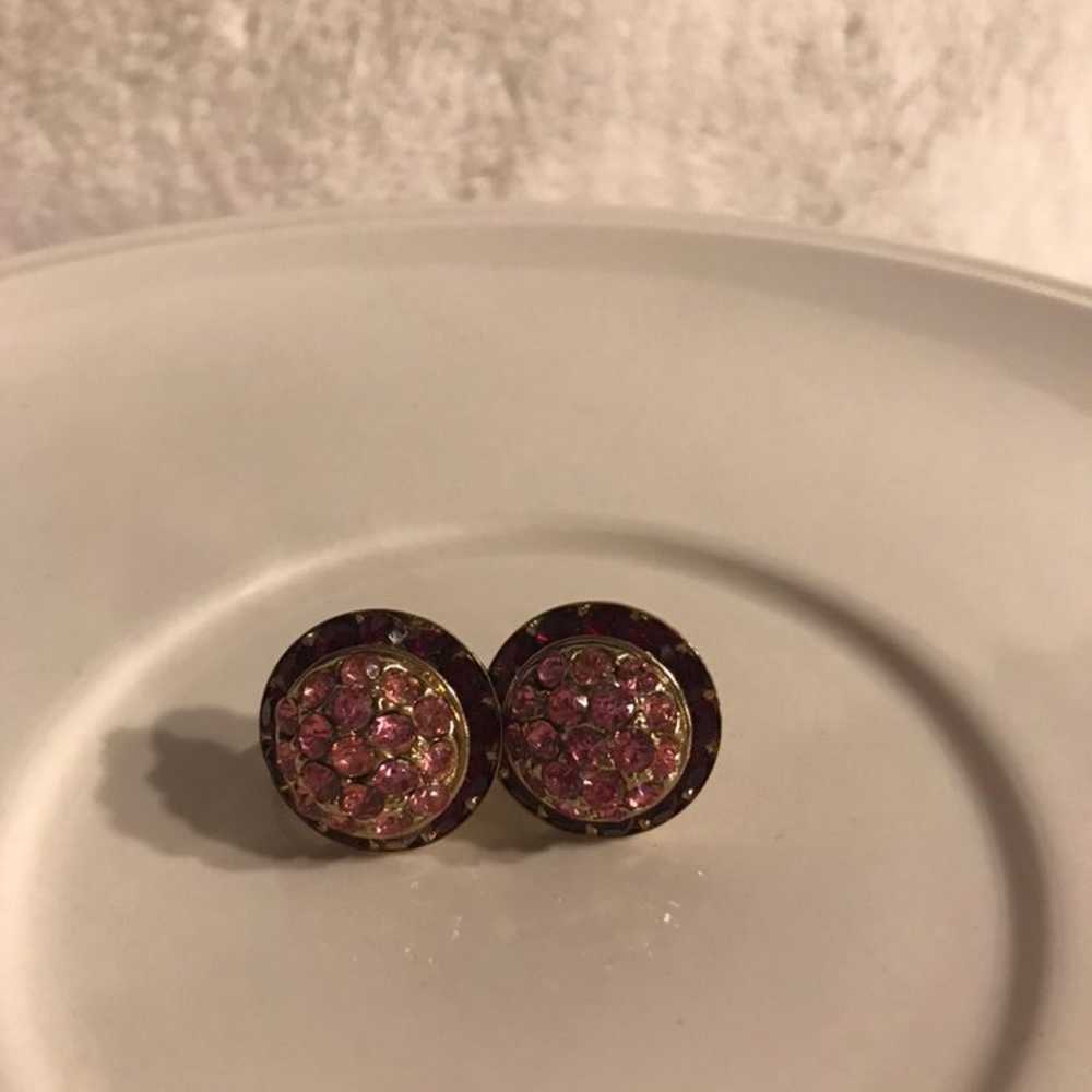 Vintage Coro earrings red and pink cryst - image 3