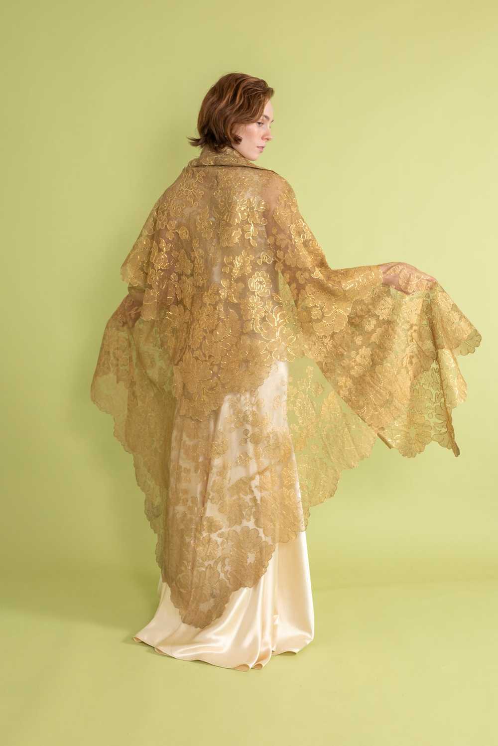 1920s Gold Lamé Alençon Lace Tiered Cape [OS] - image 1