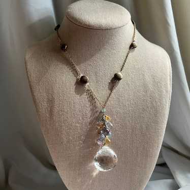 Vintage Grazia Brass Tone Pastel Faceted Crystal … - image 1