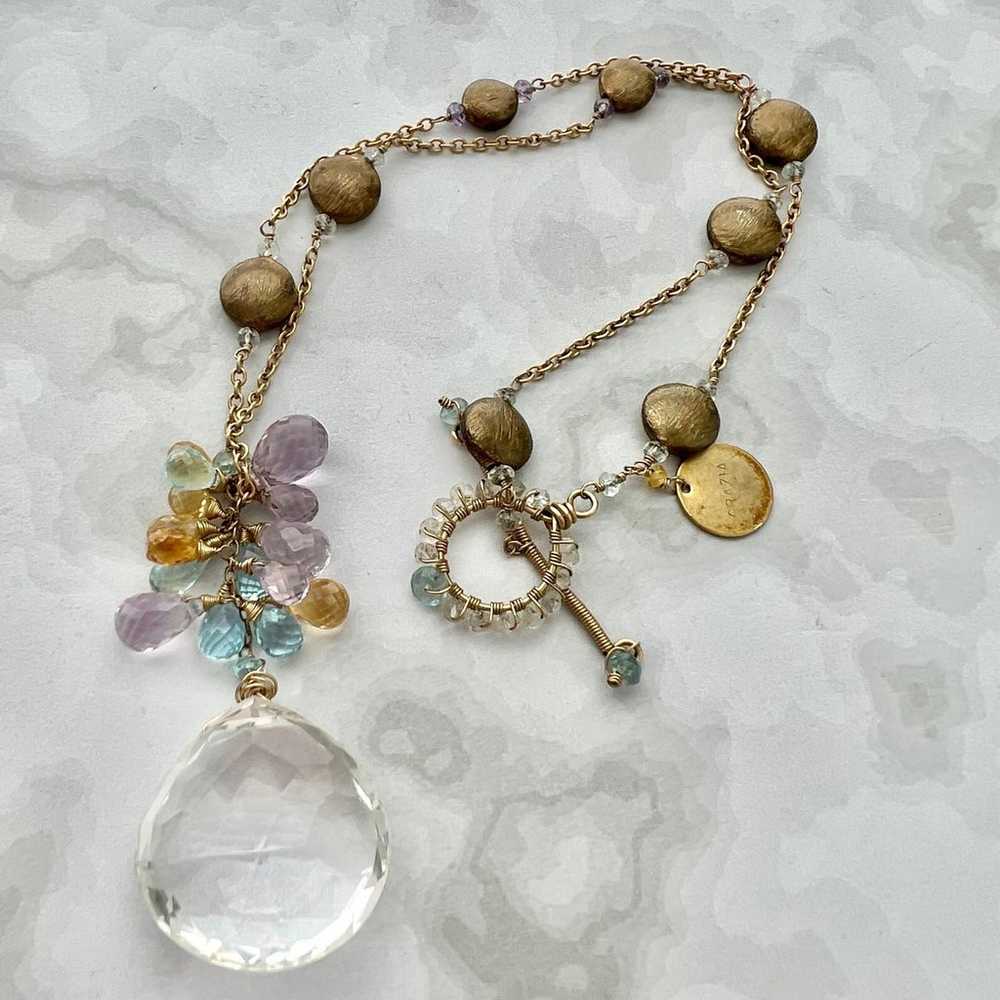 Vintage Grazia Brass Tone Pastel Faceted Crystal … - image 5