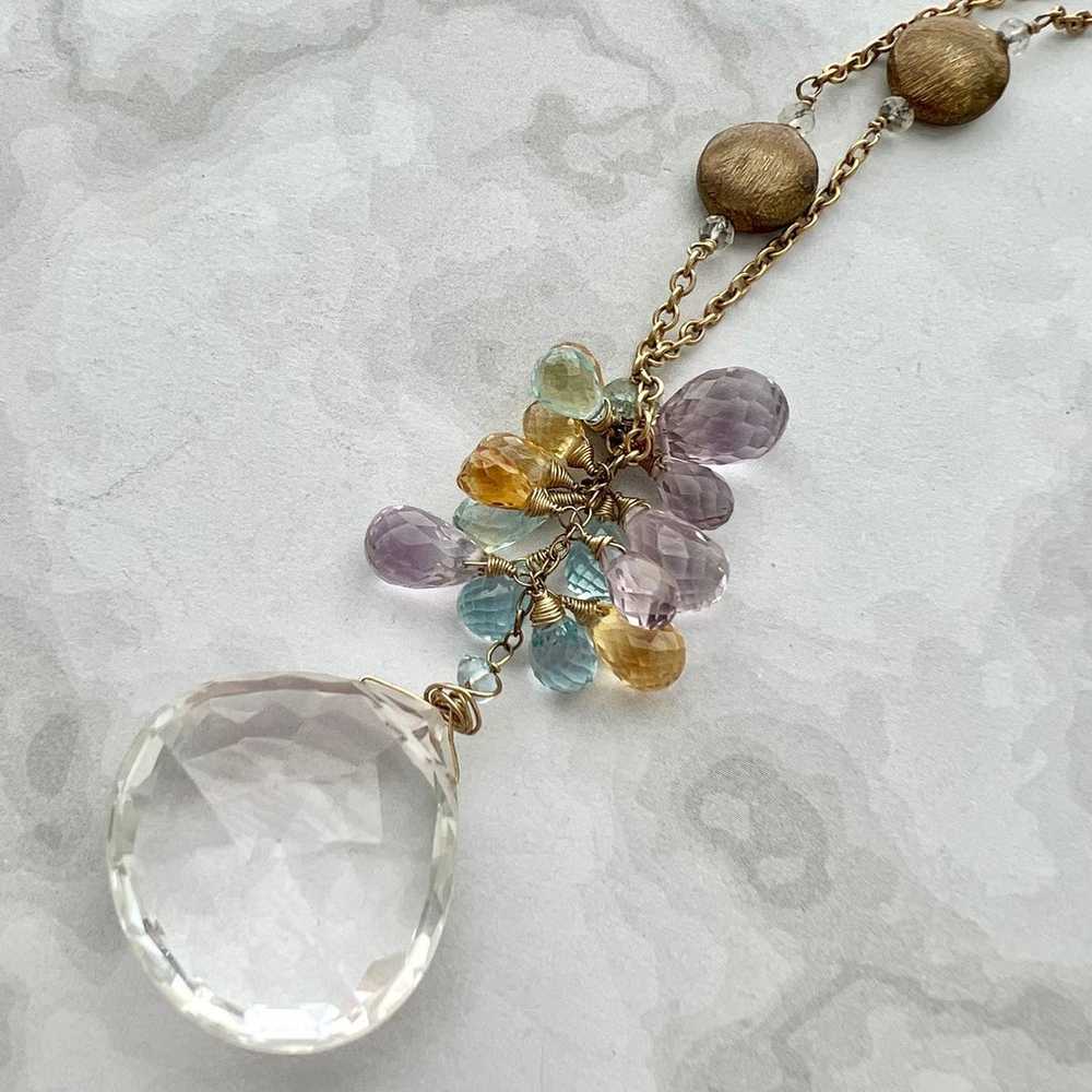 Vintage Grazia Brass Tone Pastel Faceted Crystal … - image 6