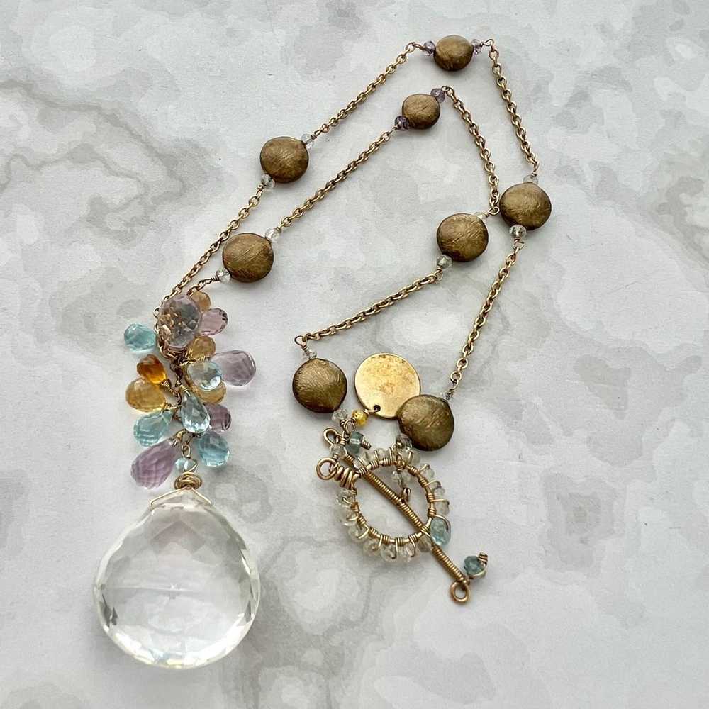 Vintage Grazia Brass Tone Pastel Faceted Crystal … - image 7