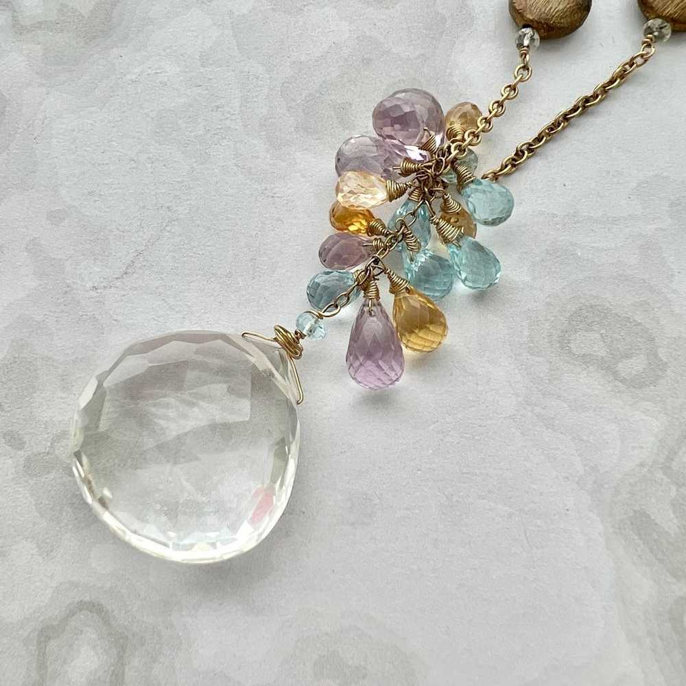 Vintage Grazia Brass Tone Pastel Faceted Crystal … - image 9