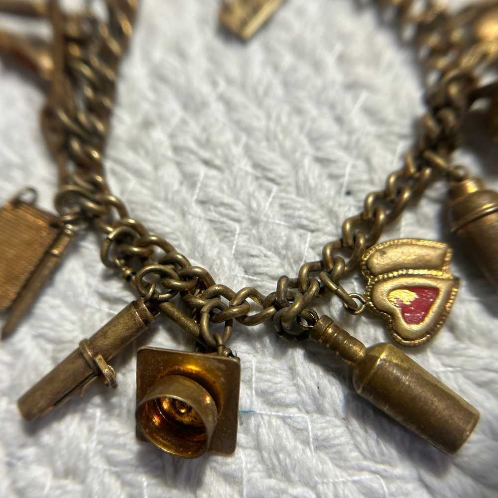 Antique Gold filled ? Charm Bracelet - image 2