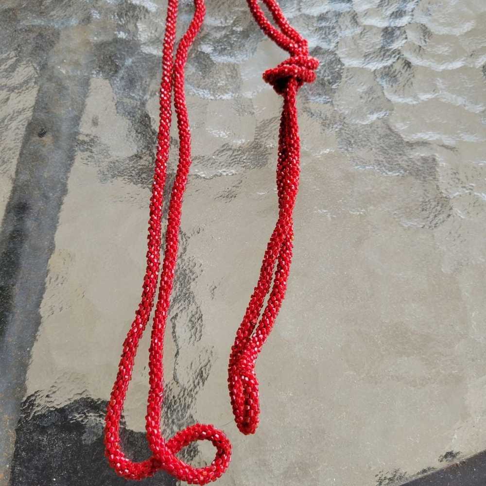 Vintage flapper red beaded necklace - image 1