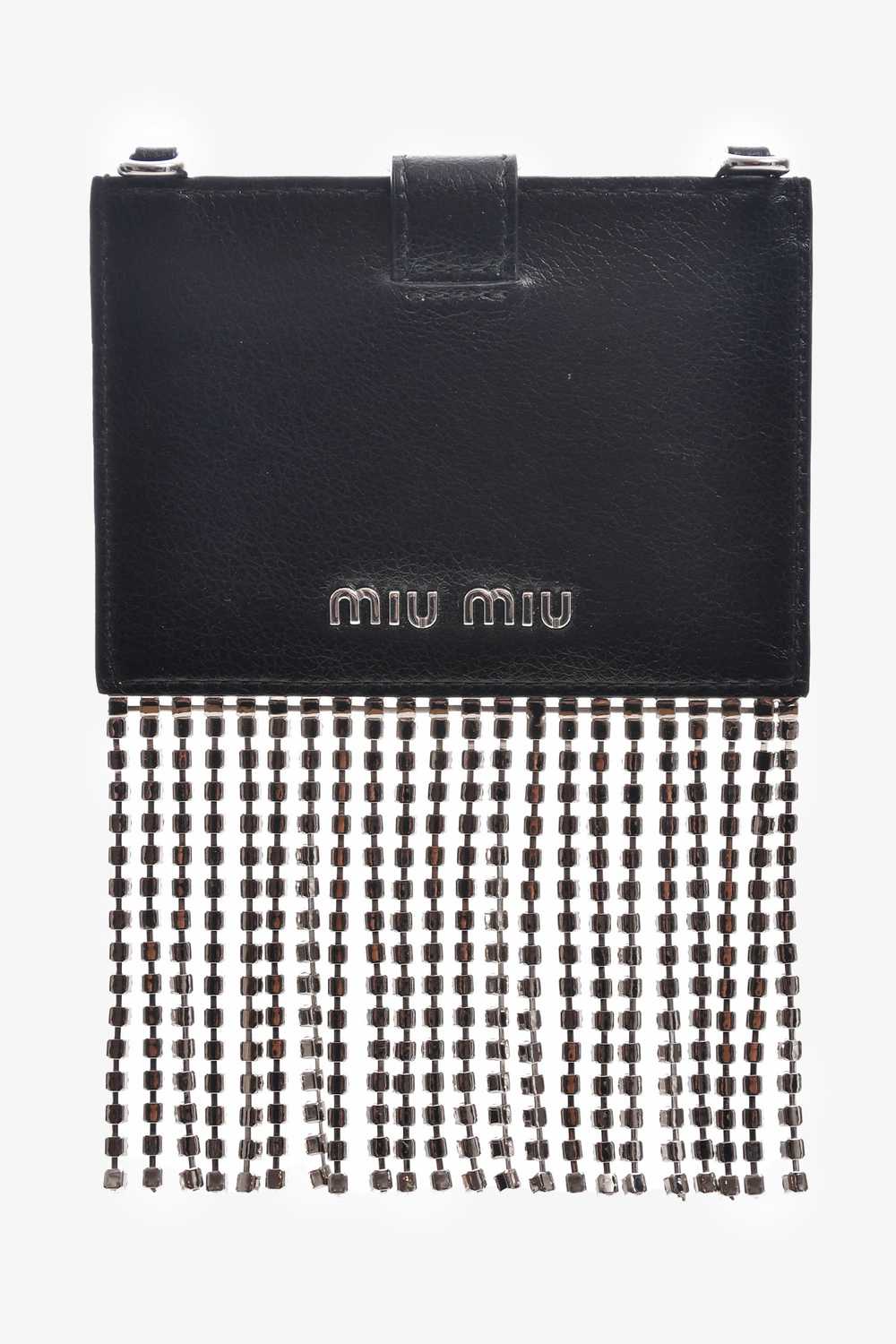 Miu Miu Black Leather Crystal Embellished Fringe … - image 1