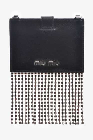 Miu Miu Black Leather Crystal Embellished Fringe … - image 1