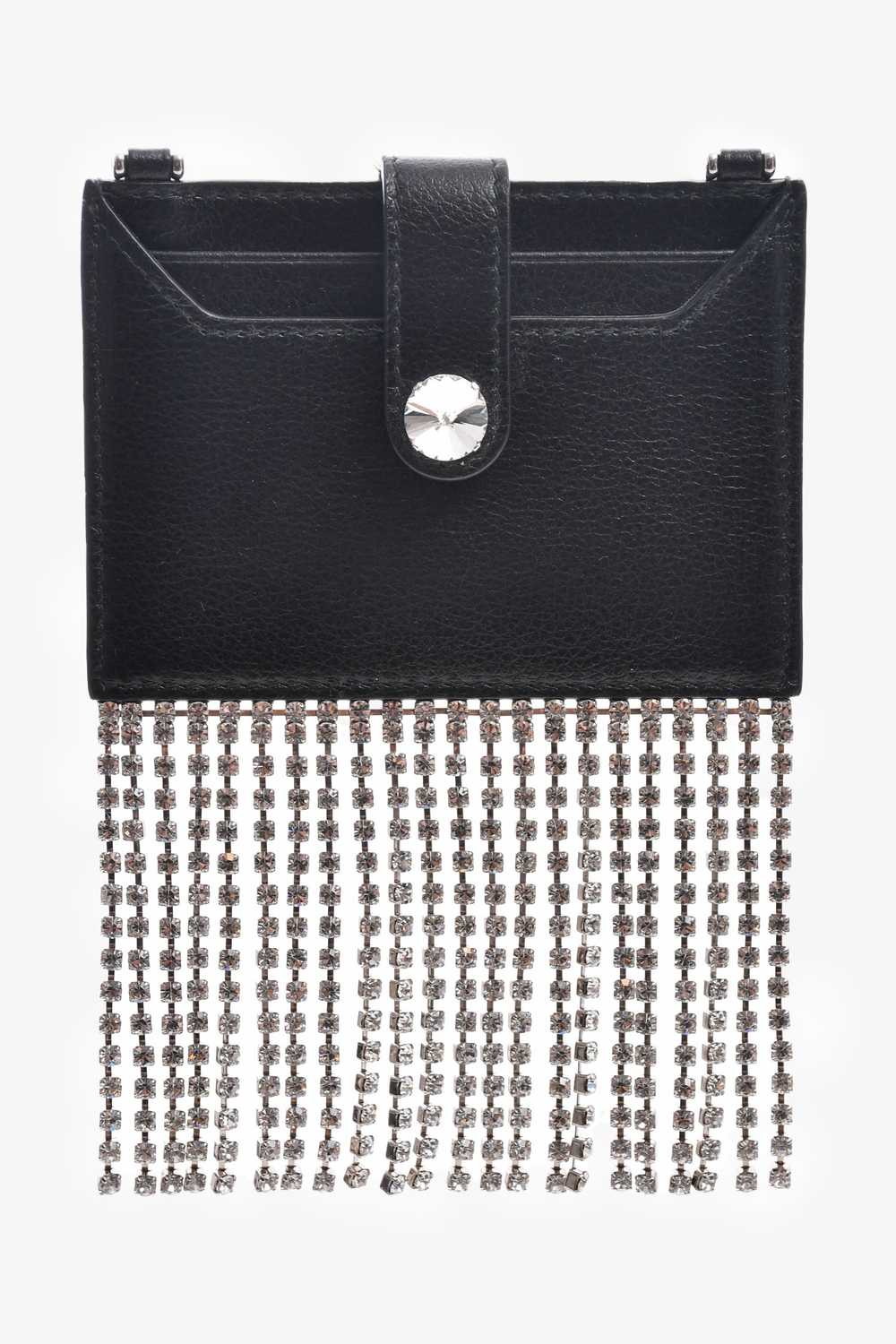 Miu Miu Black Leather Crystal Embellished Fringe … - image 2