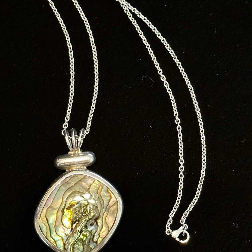 Vintage sterling 925 silver abalone pendant. Mexi… - image 3