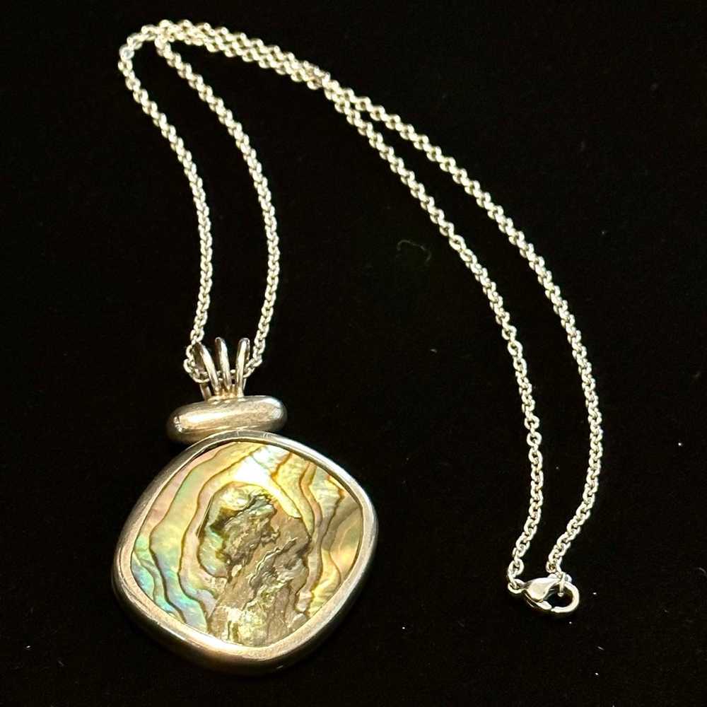 Vintage sterling 925 silver abalone pendant. Mexi… - image 4