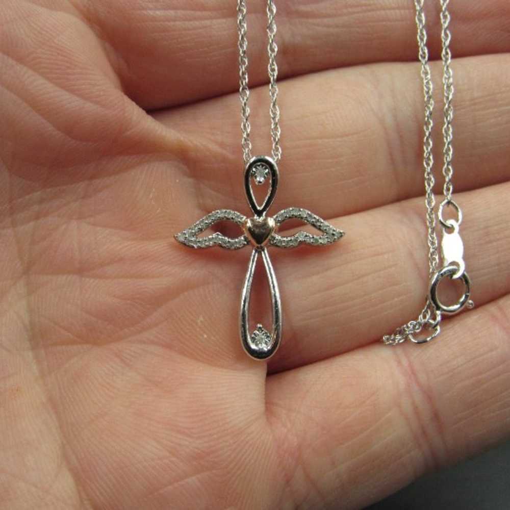 18" Sterling Silver Angel Cross Diamond Gem Neckl… - image 2