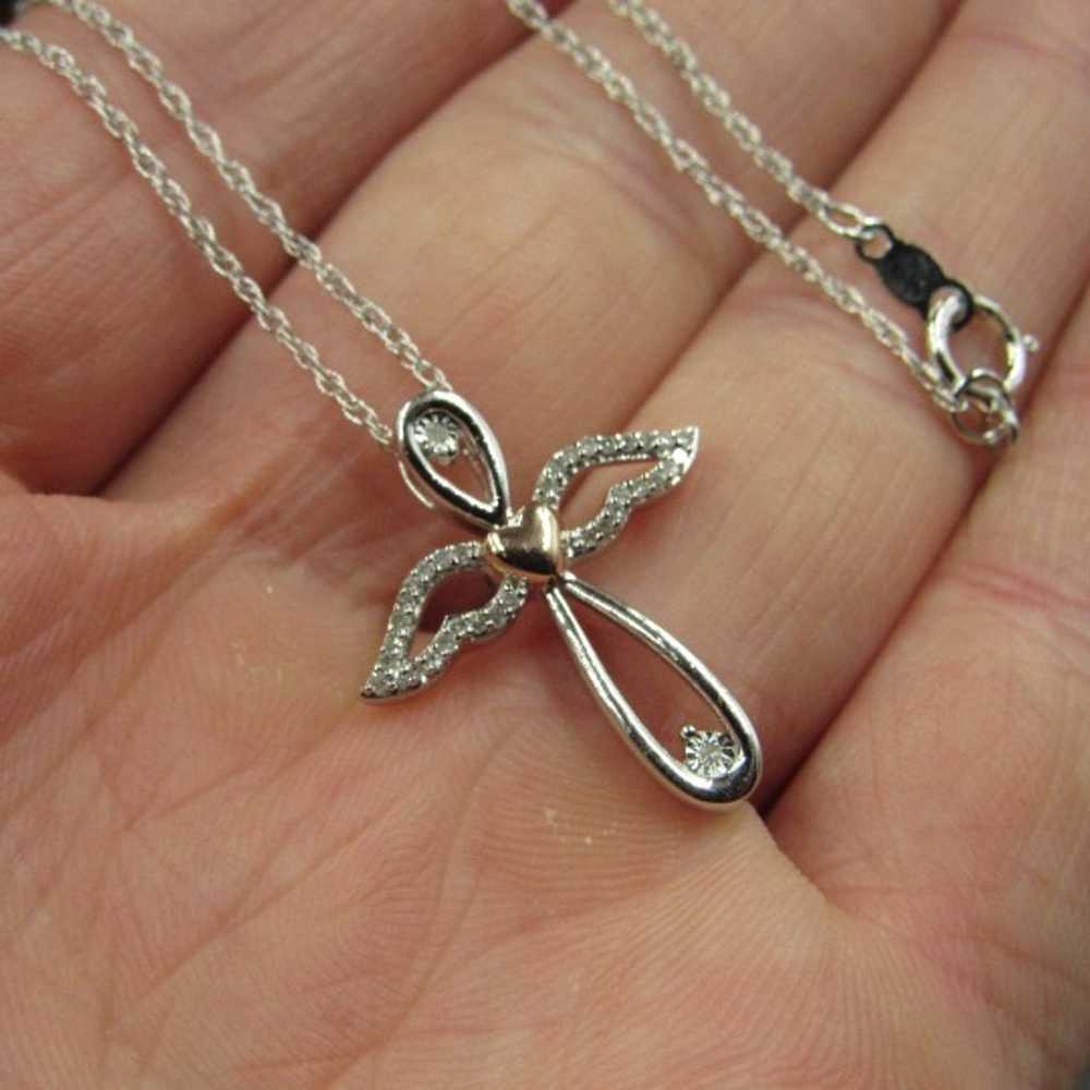 18" Sterling Silver Angel Cross Diamond Gem Neckl… - image 3